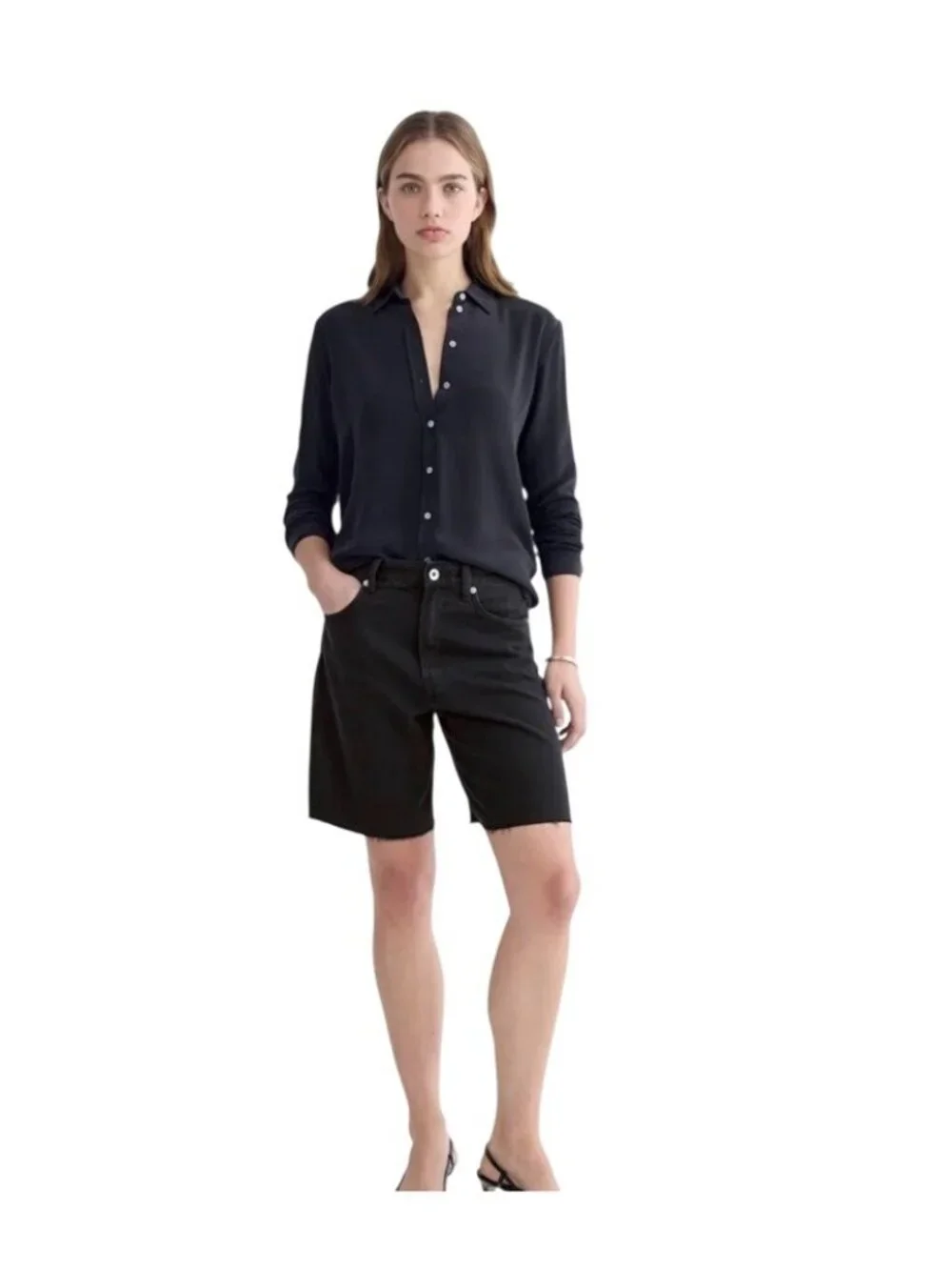 Everlane Woman's The OG Baggy Denim Jean Short Women’s 26R Black High Rise 8” - Picture 2 of 12